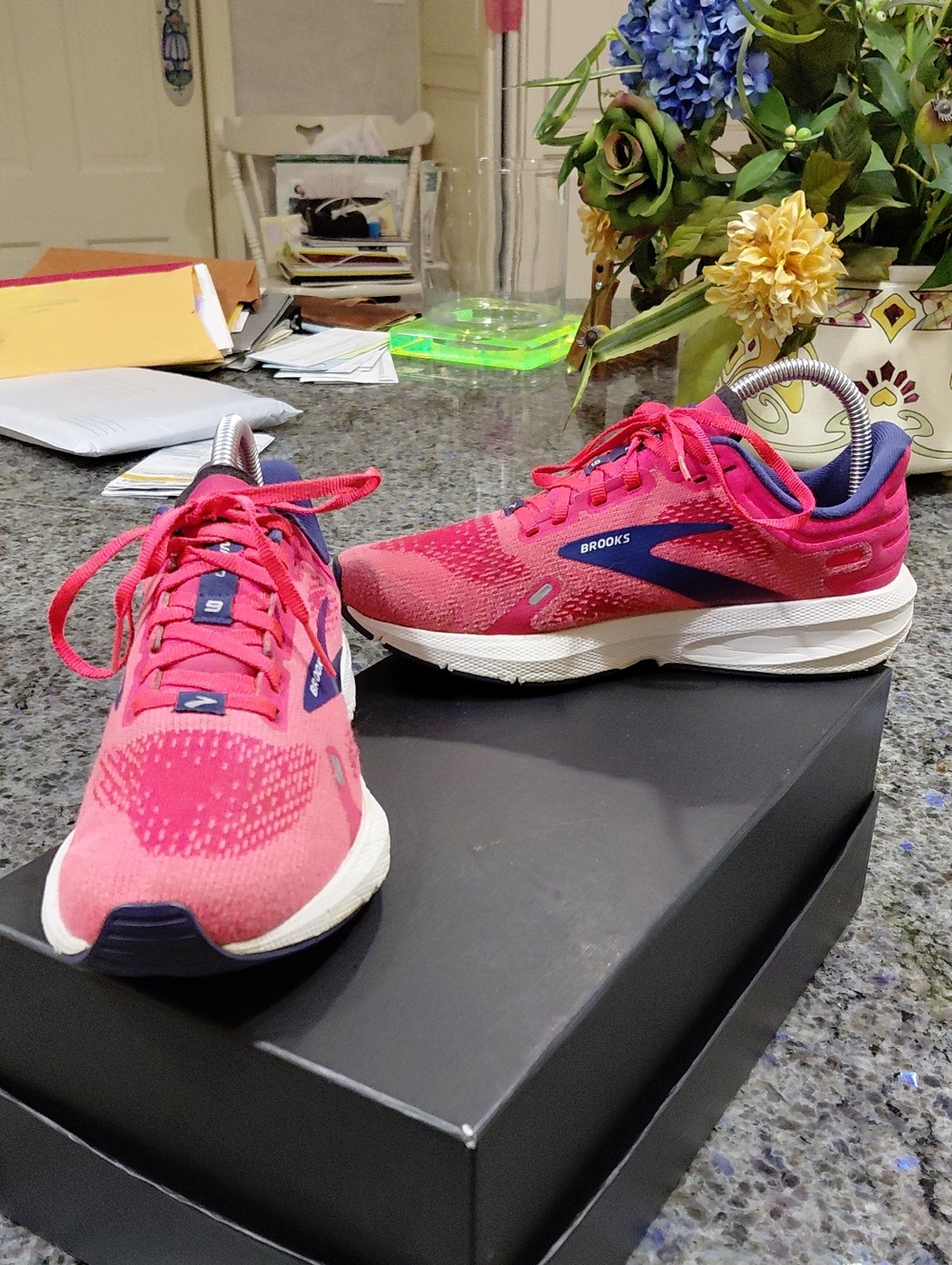 "Brooks" Sz. 7, Launch Women's Pink and Navy Running Sneakers, Slightly Worn...